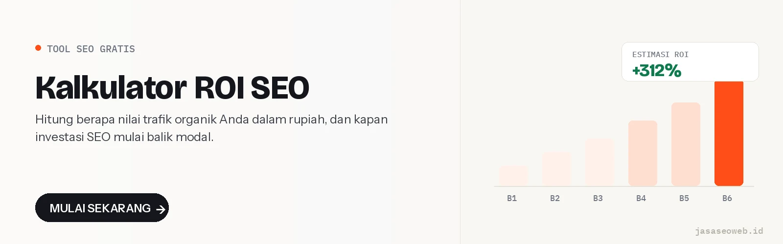 Kalkulator ROI SEO — hitung nilai trafik organik dalam rupiah dan kapan investasi SEO balik modal.